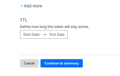 Cloudflare token summary page with Create Token button