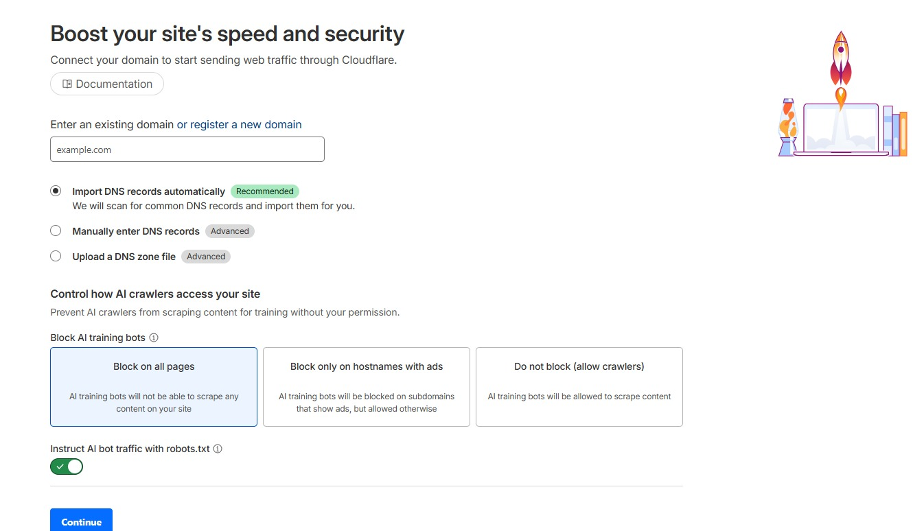 Cloudflare Add site domain entry form