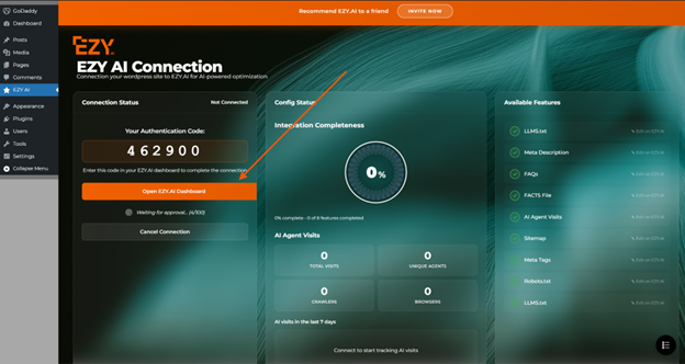 Step 10: Click EZY AI in the left navigation bar, and click to Connect to EZY.ai
